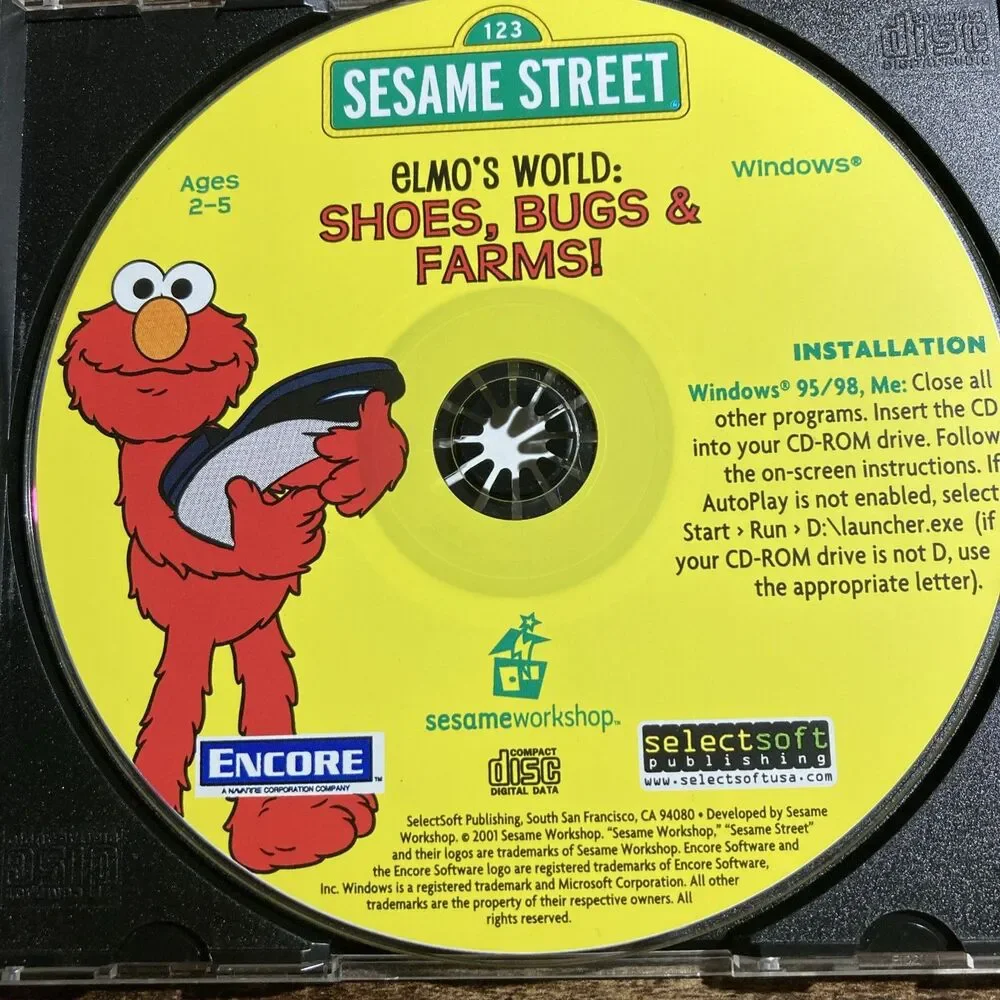 Sesame Street Elmo's Shoes Bugs & Farms CD-ROM PC Windows Mac Educational Game
